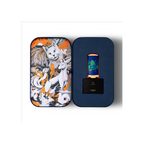 Perfume bottle with decorative case featuring a stylized animal design.