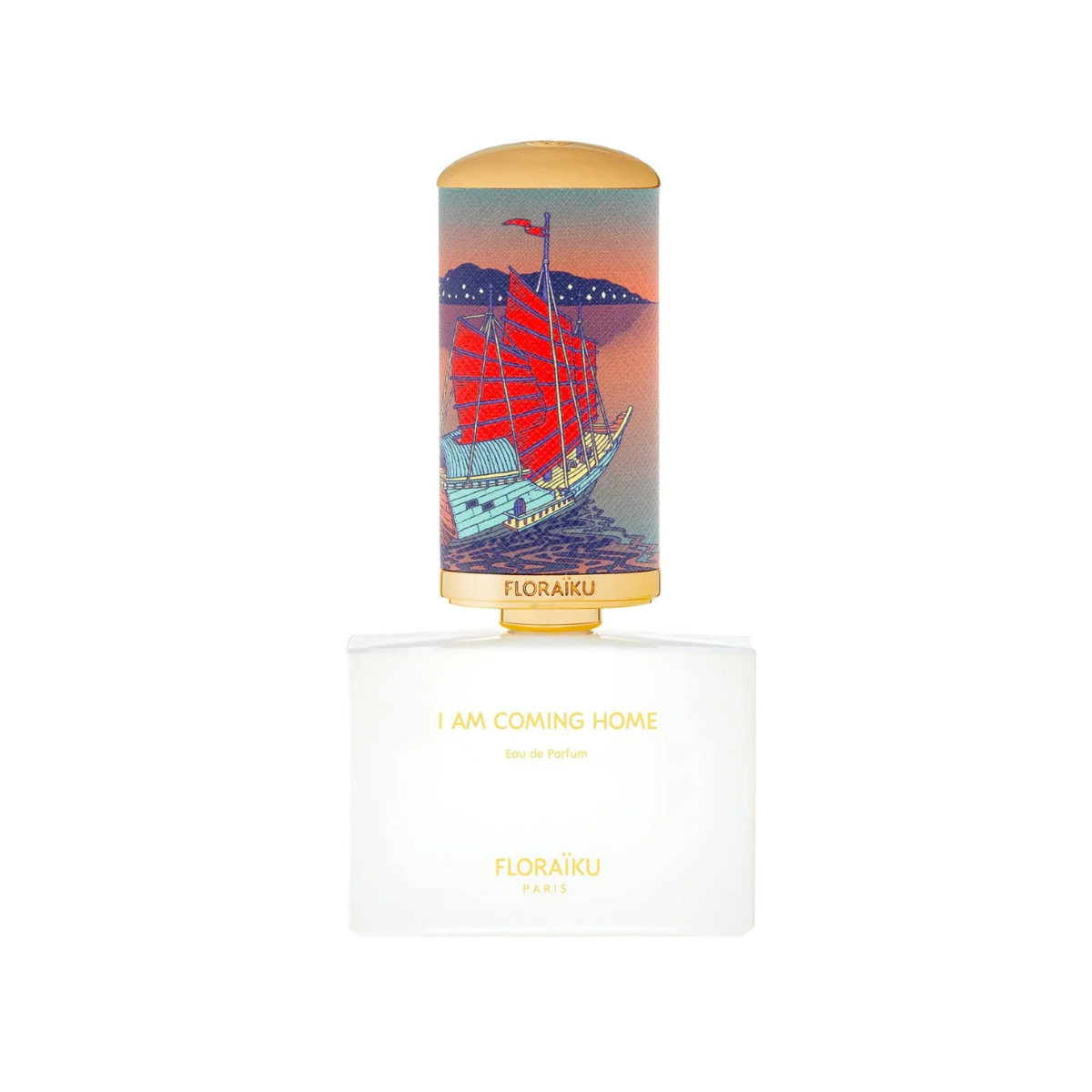 Floraiku perfume bottle with ship design on a white background